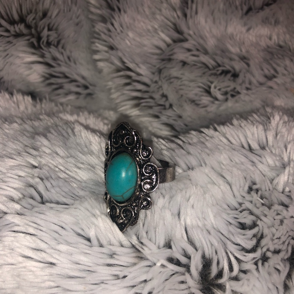 Faux turquoise embossed silver flame ring